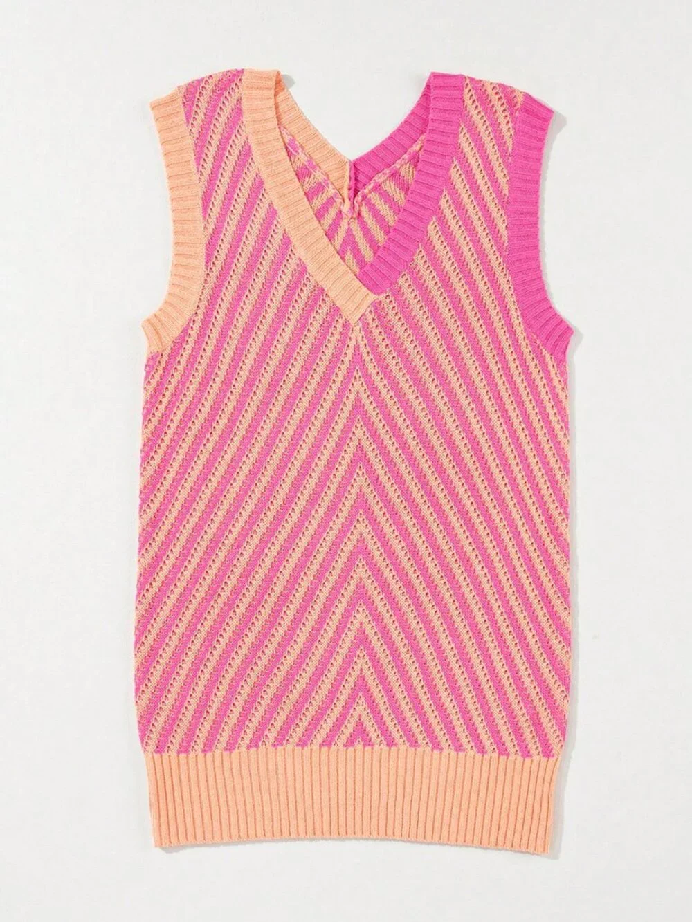 Multicolor Casual Women's Sleeveless V-Neck Striped Knit Vest